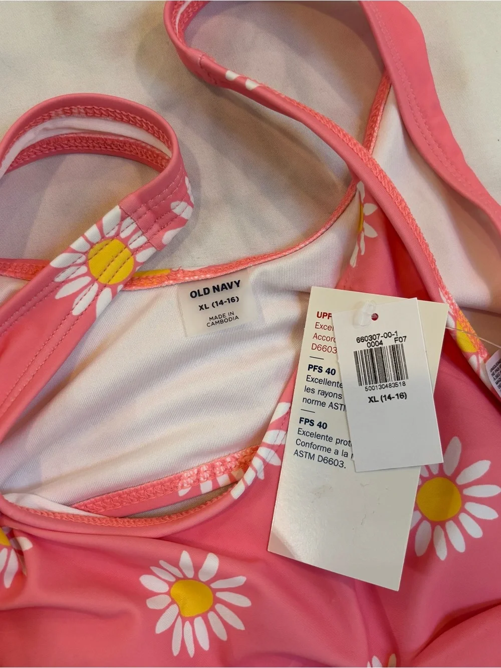 Old Navy Pink Daisy Tie-Front Swim Top